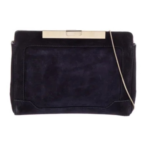 Pollini Suede Shoulder Bag Navy Gold - Picture 1 of 10